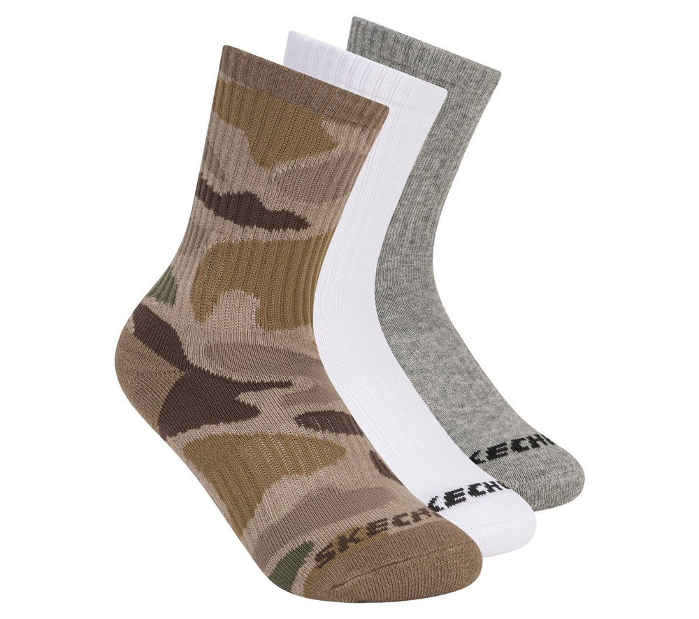 3 Pack Boys' Crew Camo Socks | Skechers