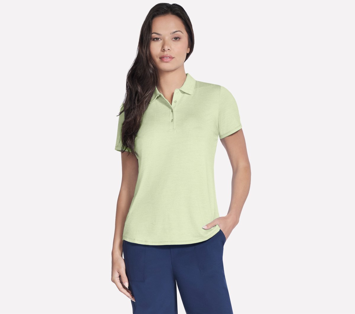 Short Sleeve On The Green Striped Polo | Skechers Women