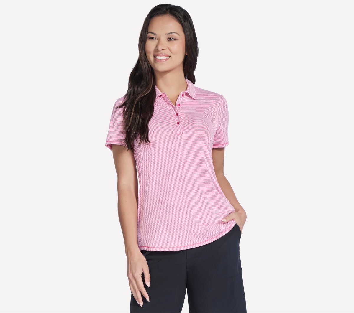 Short Sleeve On The Green Striped Polo | Skechers Women