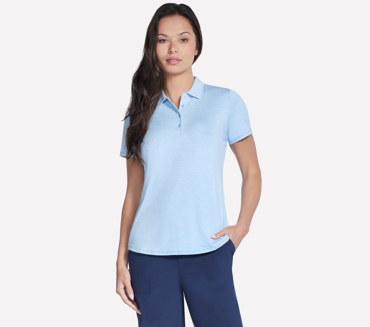 Short Sleeve On The Green Striped Polo | Skechers Women