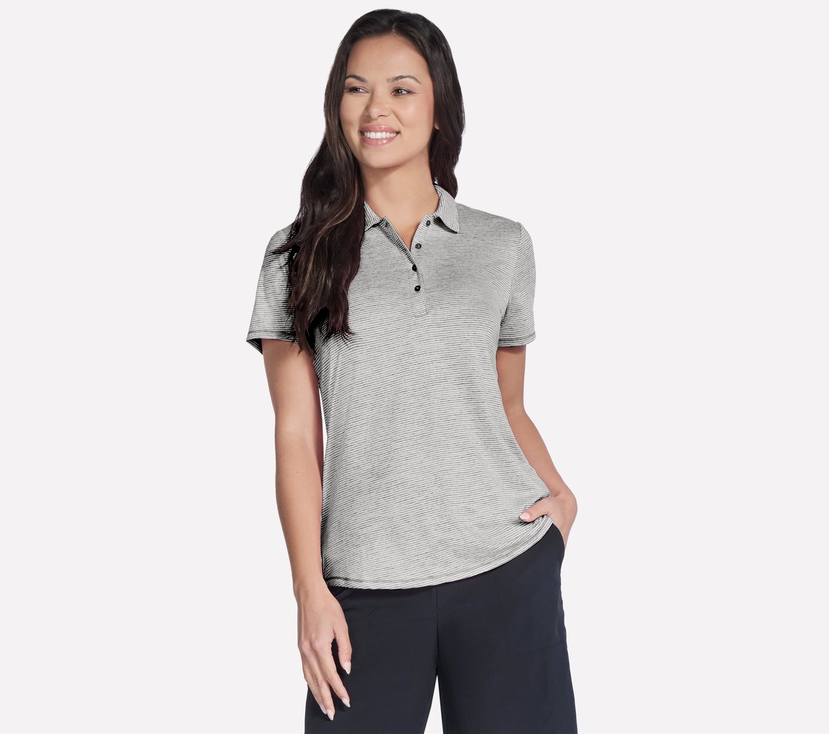 Short Sleeve On The Green Striped Polo | Skechers Women