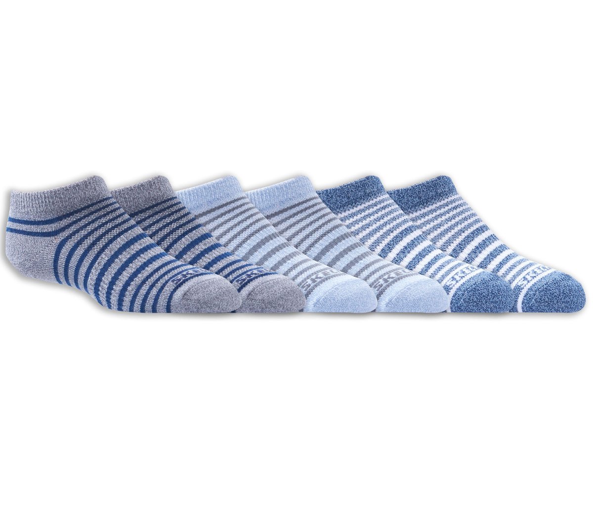 6 Pack Striped No Show Socks | Skechers