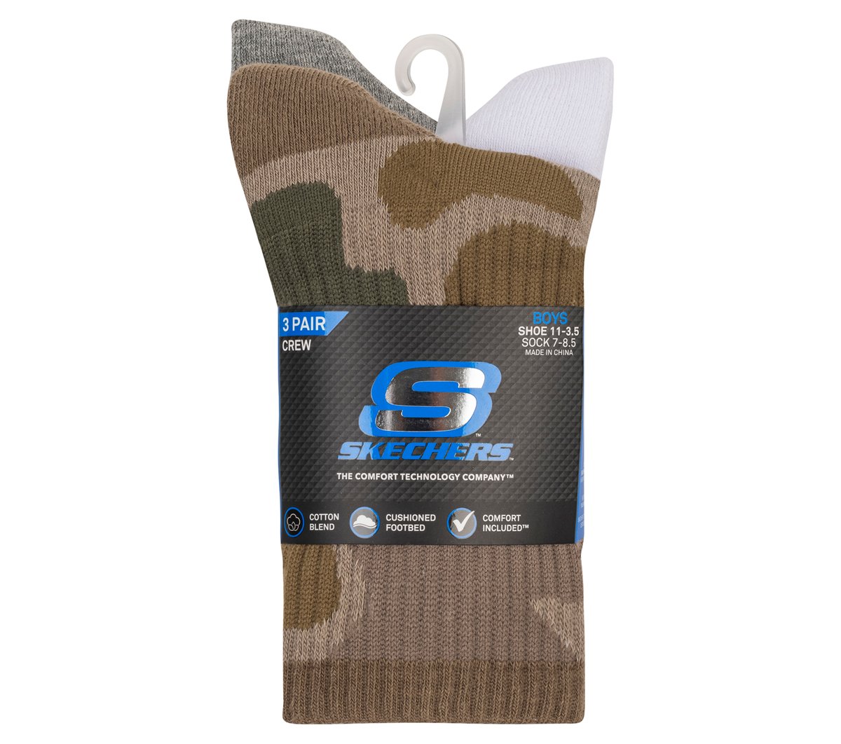 3 Pack Boys' Crew Camo Socks | Skechers
